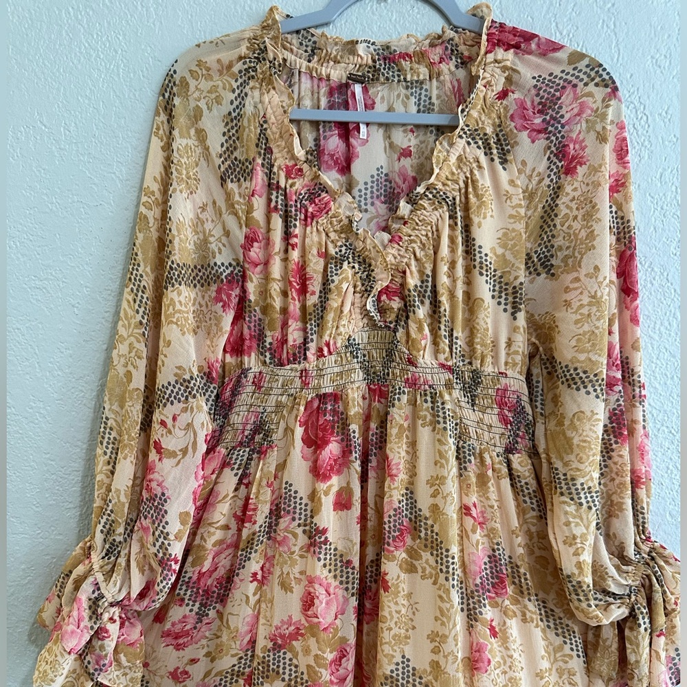Free People Multicolor Floral Boho Maxi Dress Smocked Waist XS - Picture 11 of 16